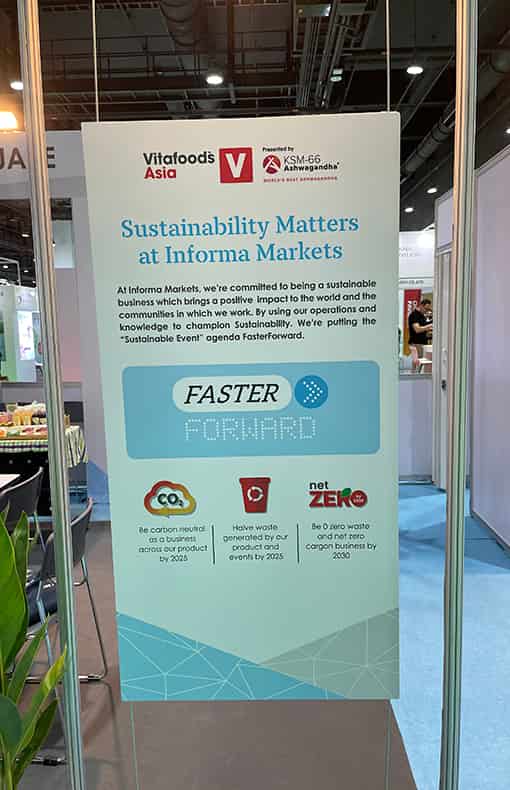 Poster promoting the sustainability initiatives of Vitafood Asia